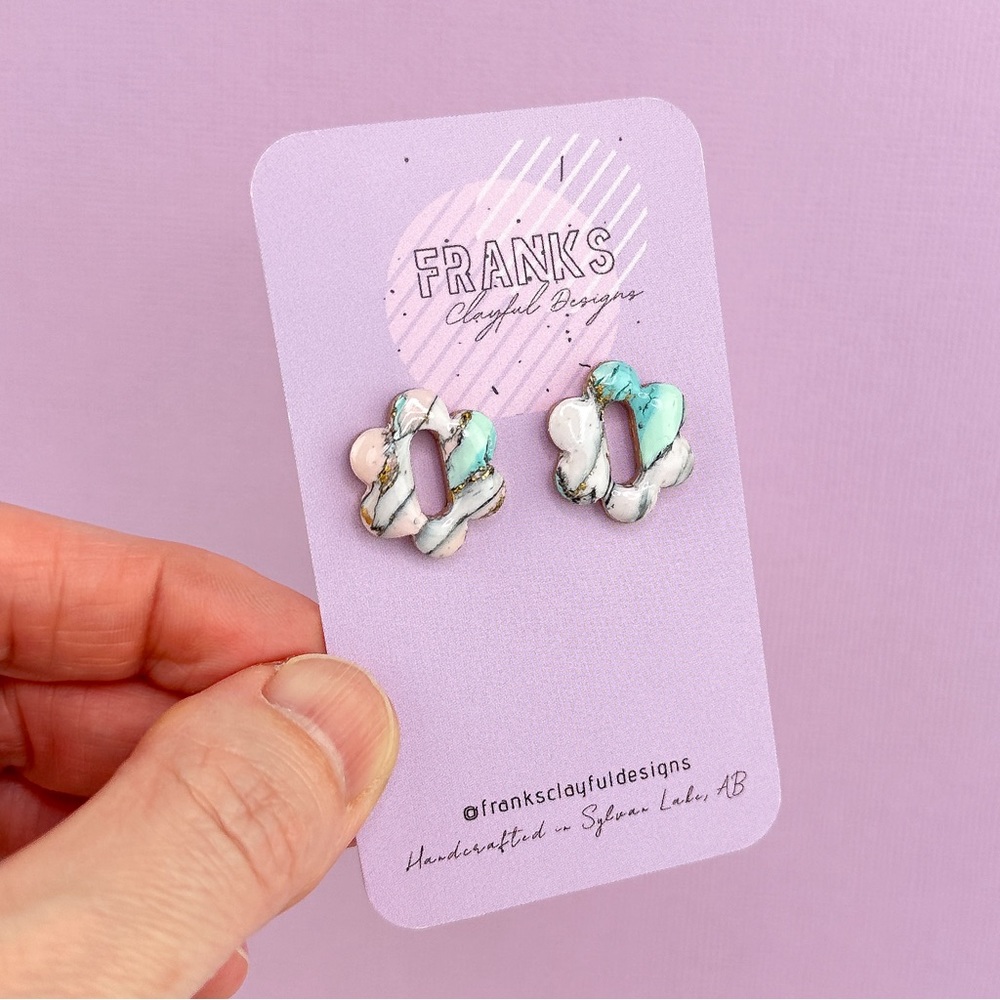 Marbled Design Handmade Polymer Clay Flower Shape Stud  Earrings